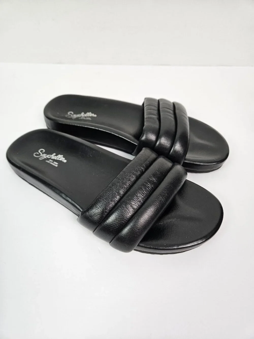 Seychelles Low Key Classic Black Leather Slide Sandal US 9